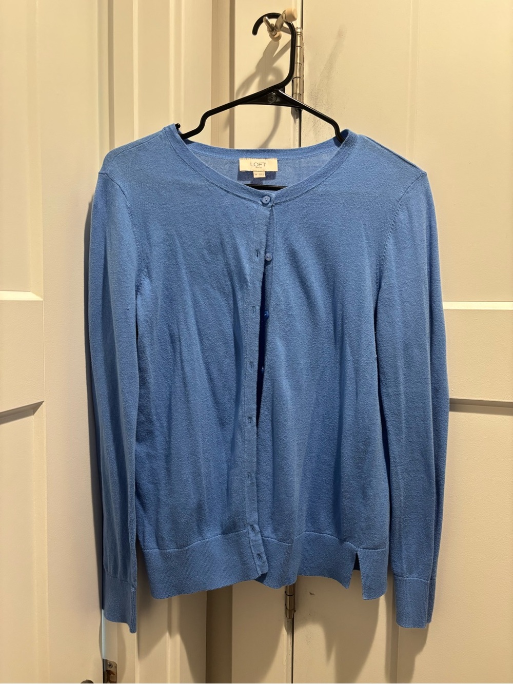 LOFT Outlet 100% Cotton Periwinkle Light Blue Button-Front Crewneck Cardigan